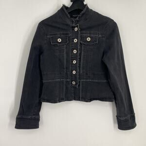 Persaman New York Fringe Crop Denim Jacket Size Large Grunge Y2K Whimsigoth 1008